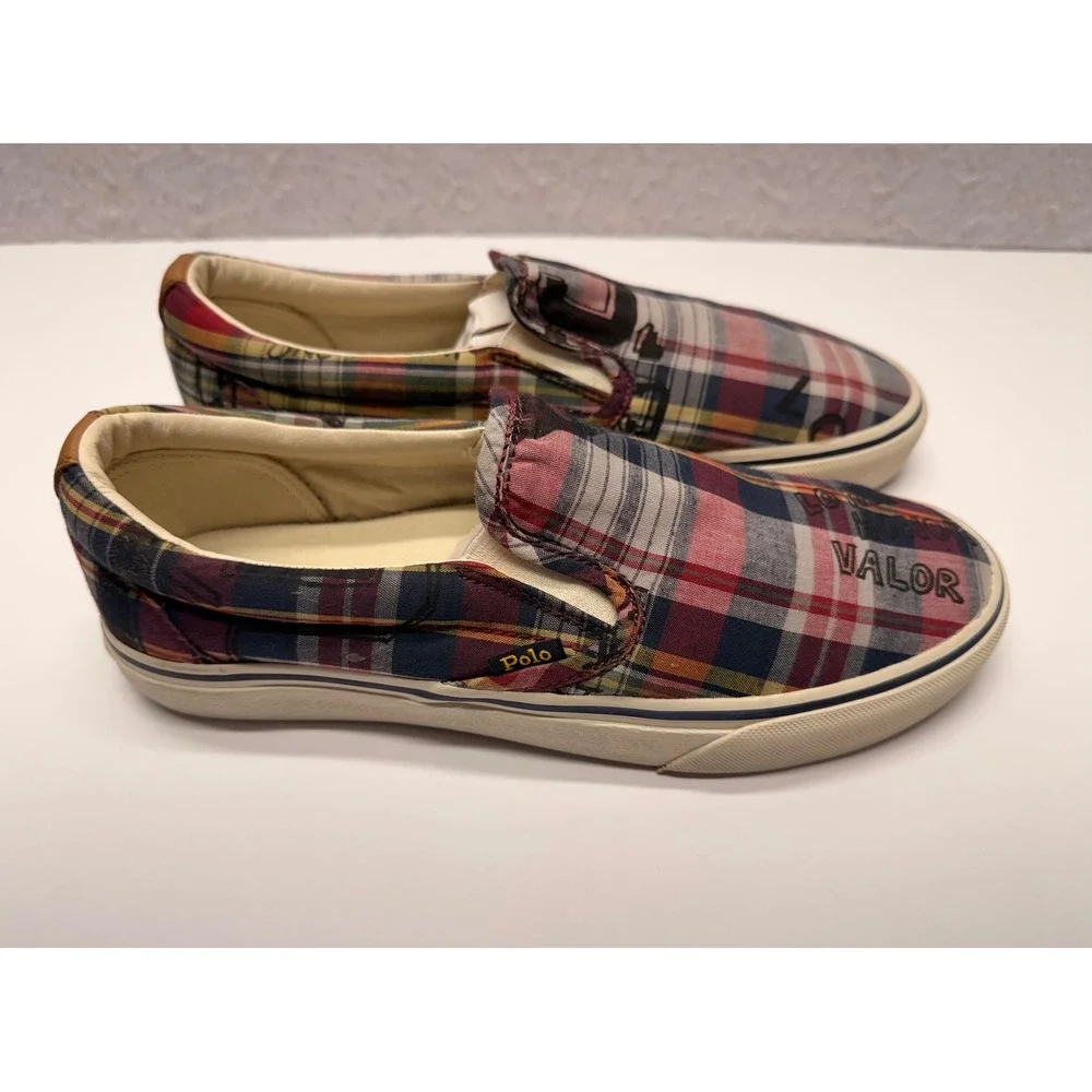 Polo Ralph Lauren Keaton-Slip Plaid Valor Graphic Mens Sneakers Red Blue 8
